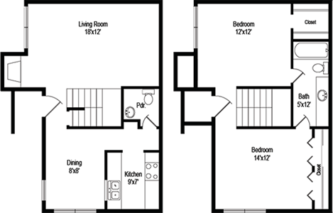 Branson (B3) - Two Bedroom / One & 1/2 Bath - 1,034 Sq. Ft.*