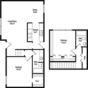 Barlow (B5) - Two Bedroom / Two Bath - 1,030 Sq. Ft.*