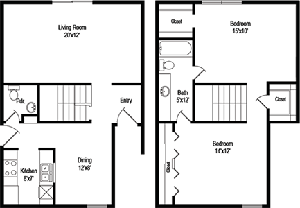 Bentley (B6) - Two Bedroom / One and 1/2 Bath - 1,107 Sq. Ft.*