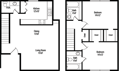 Ballantine (B7) - Two Bedroom / Two and 1/2 Bath - 1,074 Sq. Ft.*